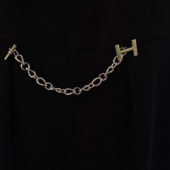 NWT Halston Black Wide Leg Gold Chain Waist Detail Junpsuit Size 4 - Picture 10 of 10
